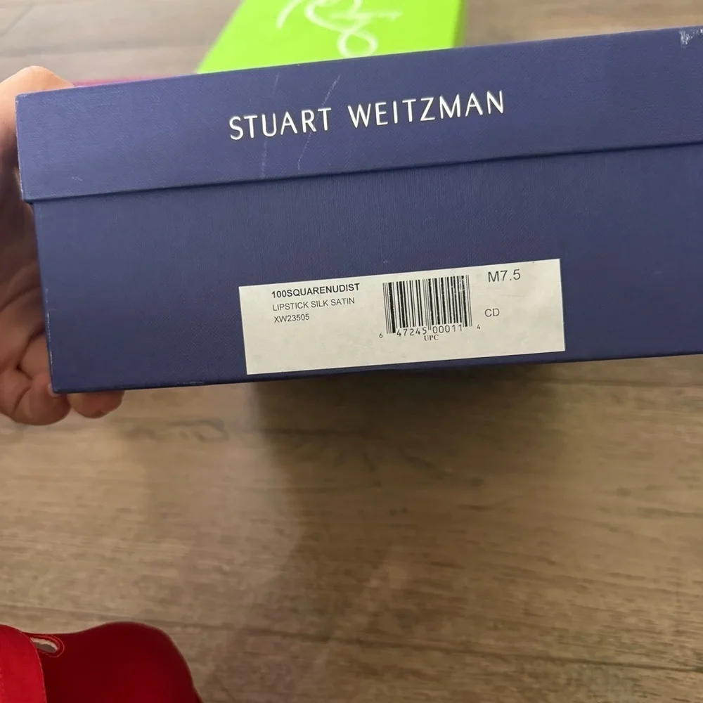 Stuart Weitzman Red Satin Heels with Ankle Strap